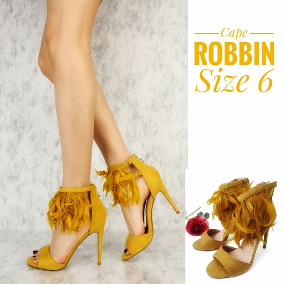 yellow feather heels